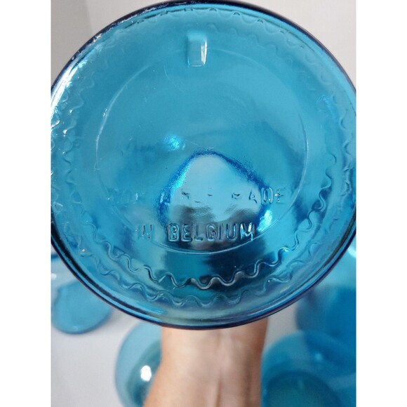 RARE Vtg Blue Glass Apothecary Bubble Lid Jars Bottles Set Of 3 MCM Belgium - Picture 12 of 14